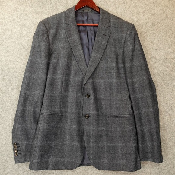Glen Plaid Single Breasted Sport Coat Mens REISS 38R S Navy Wool Suit Blazer Tux